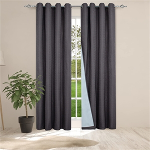Safdie & Co. Curtain Jaquard Panel 84&quotL Ultimate Blackout Charcoal (Set of 2)