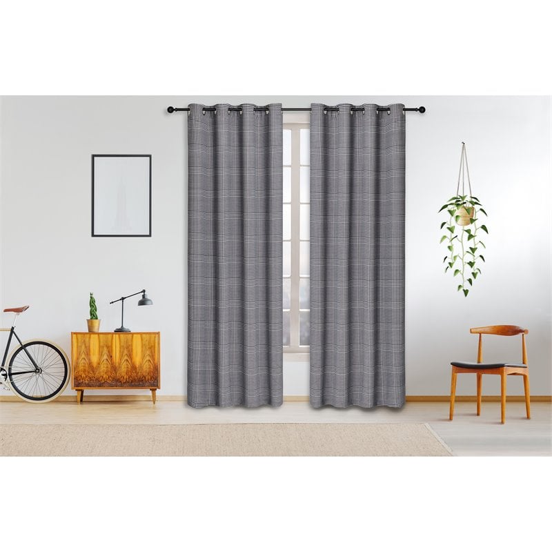 Safdie & Co. Curtain Room Darkening Houndstooth Check in Multi-Color (Set of 2)