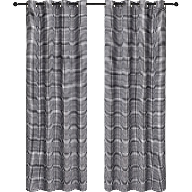 Safdie & Co. Curtain Room Darkening Houndstooth Check in Multi-Color (Set of 2)