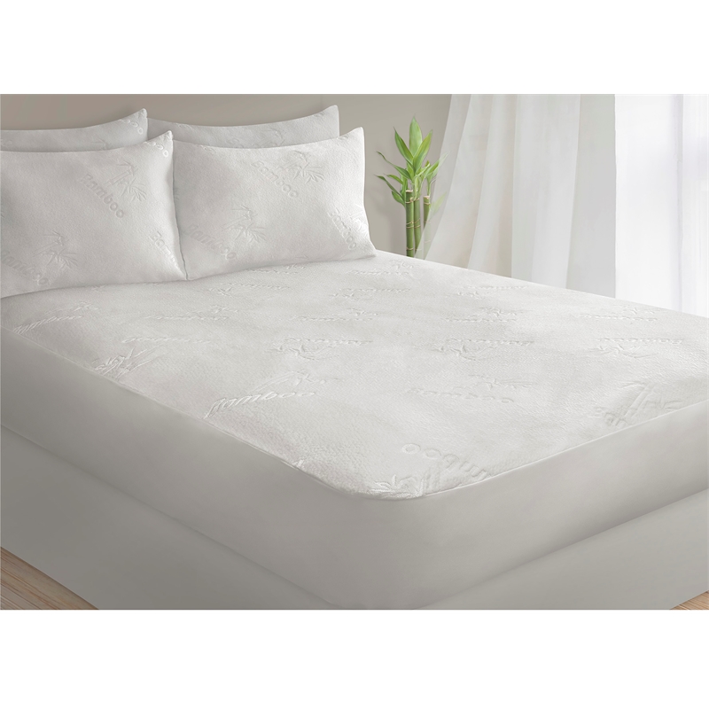 Safdie & Co. Microfiber Bamboo Jacquard Double Mattress Protector in White