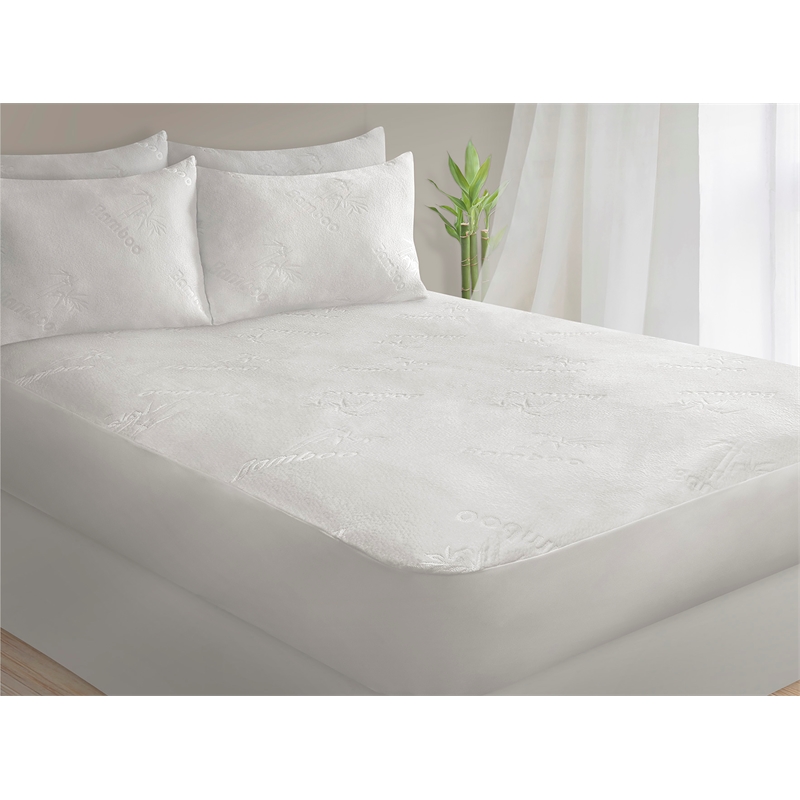 Safdie & Co. Microfiber Bamboo Jacquard King Mattress Protector in White