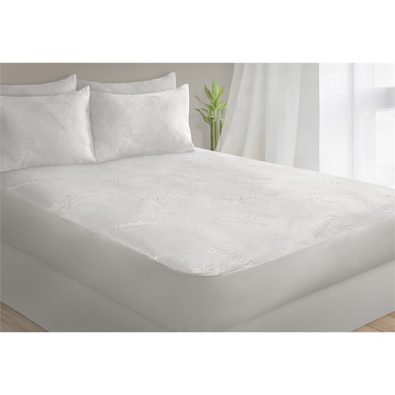 Safdie & Co. Microfiber Bamboo Jacquard Queen Mattress Protector in White