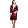 Safdie & Co. Polyester Bath Robe Sherpa Trim S/M Red and Black Buffalo