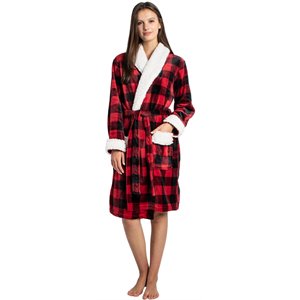 Safdie & Co. Polyester Bath Robe Sherpa Trim L/XL Red and Black Buffalo
