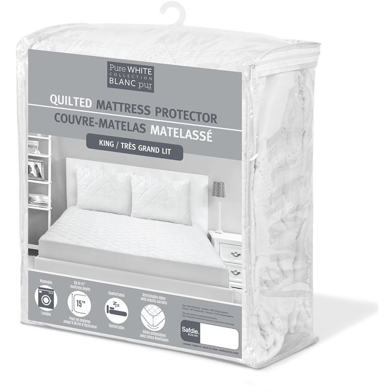 Safdie & Co. Polyurethane Quilted King Mattress Protector in White