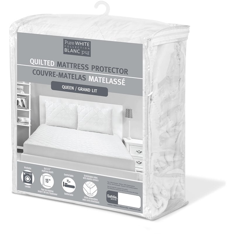 Safdie & Co. Polyurethane Quilted Queen Mattress Protector in White