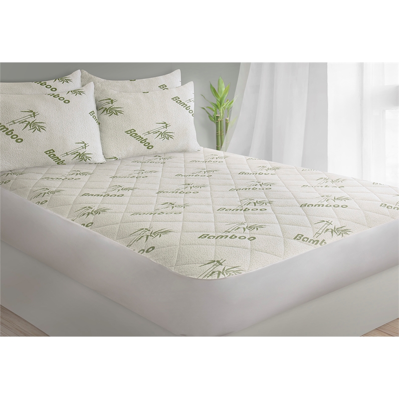 Safdie & Co. Bamboo Jacquard Double Mattress Protector in White
