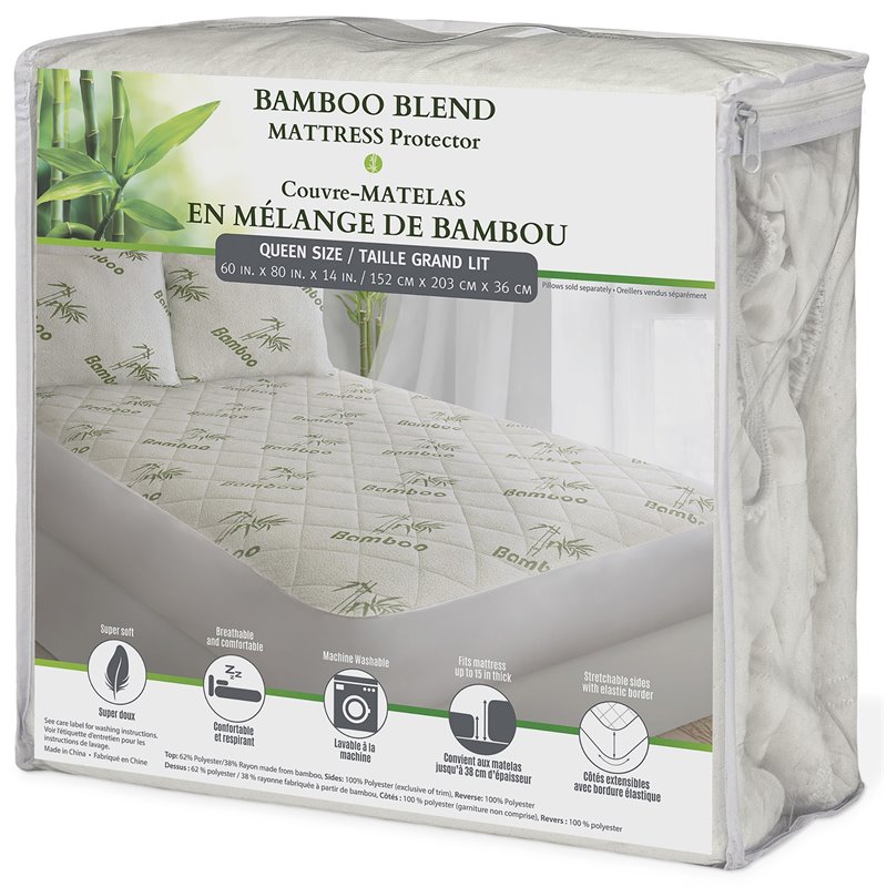 Safdie & Co. Bamboo Jacquard Queen Mattress Protector in White