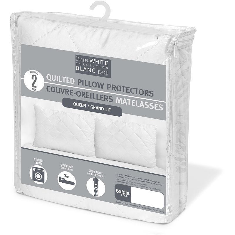 Safdie & Co. Quilted Queen Pillow Protector Cover in White (Set of 2)