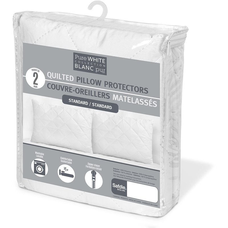 Safdie & Co. Quilted Standard Pillow Protector Cover in White (Set of 2)