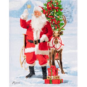 Safdie & Co. 48x60&quot Christmas Santa & Rudolph Ultra-Soft Throw in Multi-Color
