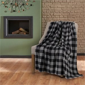 Safdie & Co. 60x80&quot Microfiber Buffalo Printed Plaid Ultra-Soft Blanket in Gray