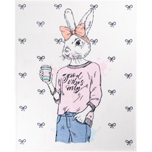 Safdie & Co. 48&quot Whimsical Bunny Ribbed Flannel Ultra-Soft Throw in Multi-Color