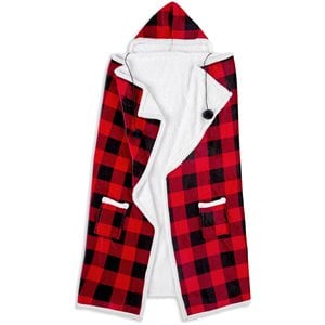 Safdie & Co. 52x72&quot Throw Wearable Cuddle Buffalo Plaid Hooded Blanket in Red