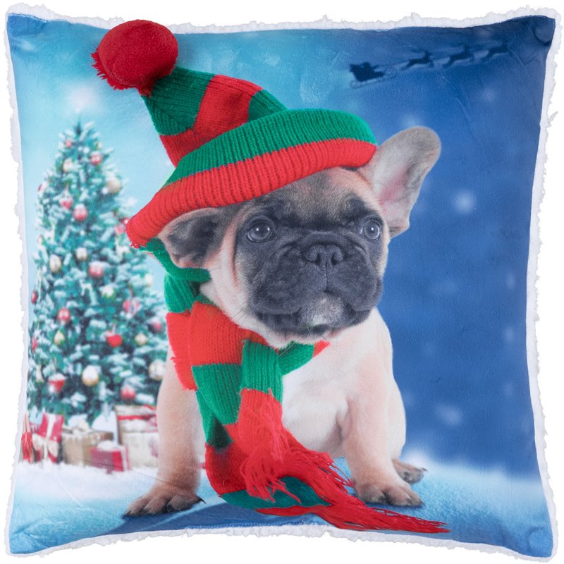 Safdie & Co. Cushion Xmas Sherpa Reversible Elf Puppy
