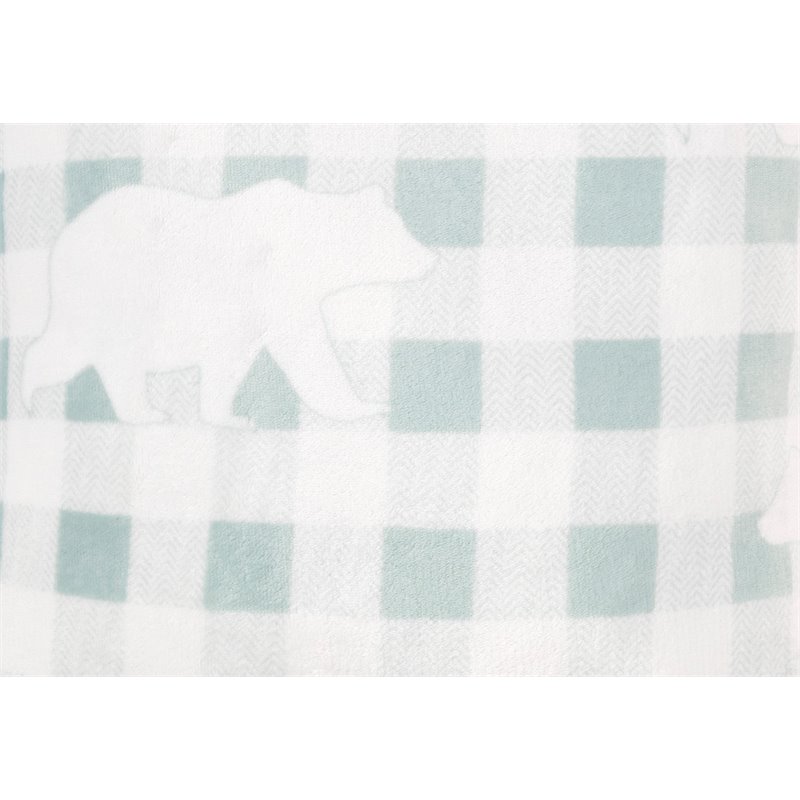 Safdie & Co. Cushion Faux Fur Reversible Aqua Plaid Bear
