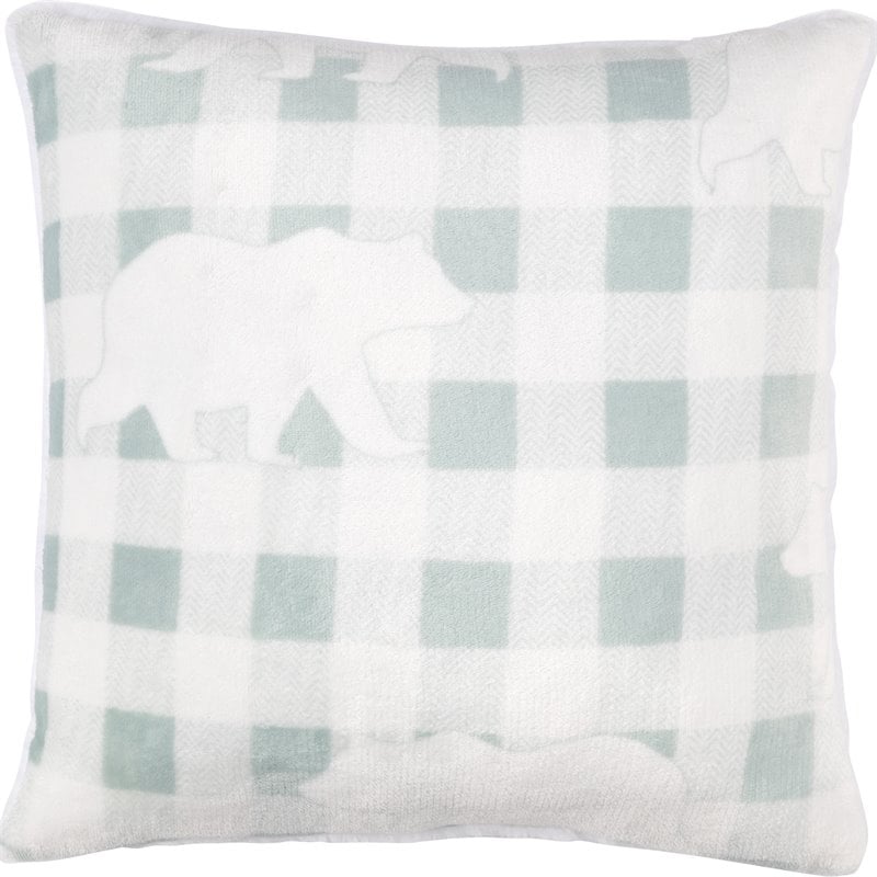 Safdie & Co. Cushion Faux Fur Reversible Aqua Plaid Bear