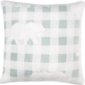 Safdie & Co. Cushion Faux Fur Reversible Aqua Plaid Bear