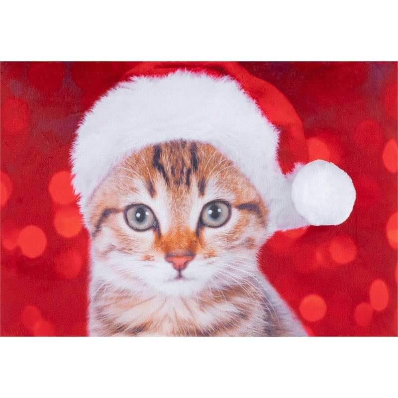Safdie & Co. Cushion Xmas Sherpa Reversible Festive Kitty