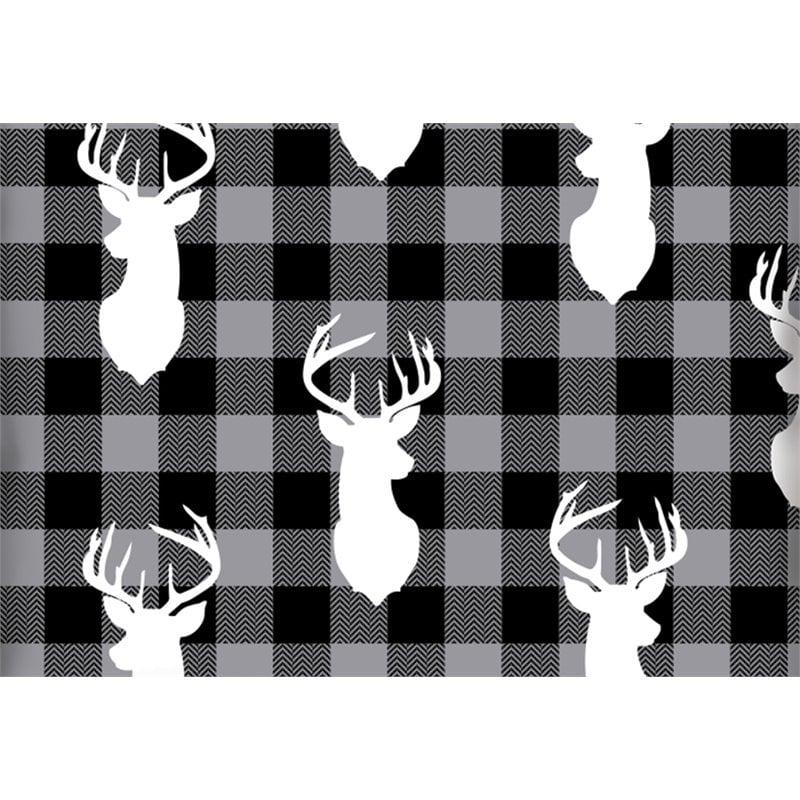 Safdie & Co. Cushion Faux Fur Reversible in Black Plaid Deer