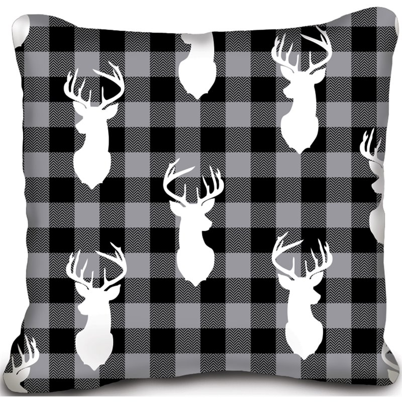 Safdie & Co. Cushion Faux Fur Reversible in Black Plaid Deer