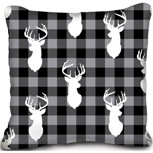 Safdie & Co. Cushion Faux Fur Reversible in Black Plaid Deer