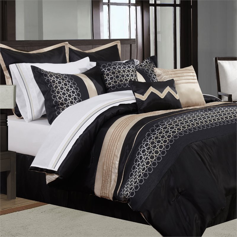 Safdie & Co. 7-piece Cavali Premium Microfiber Queen Comforter Set in Black