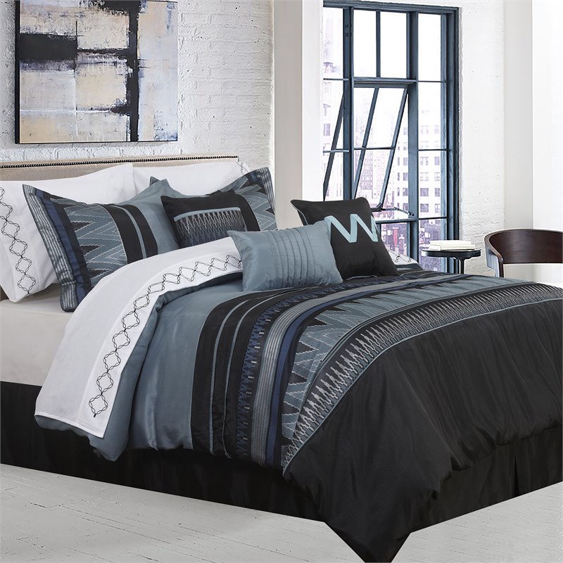 Safdie & Co. 7-piece Vanguard Premium Microfiber Queen Comforter Set in Black