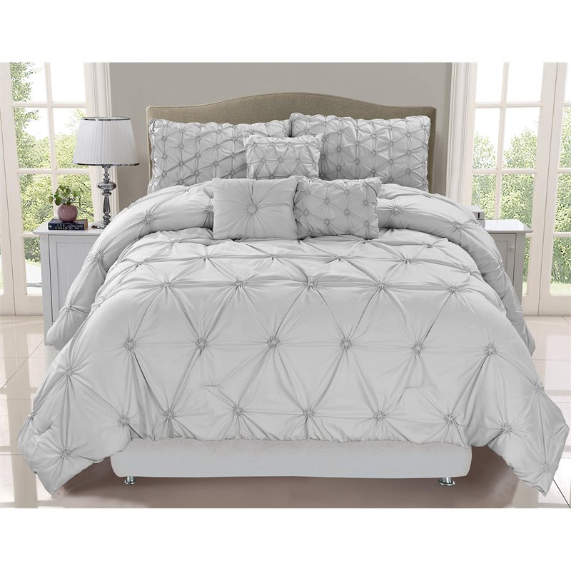 Safdie & Co. 7-piece Chateau Premium Microfiber King Comforter Set in Gray
