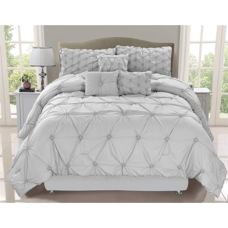 Safdie & Co. 7-piece Chateau Premium Microfiber Queen Comforter Set in Gray