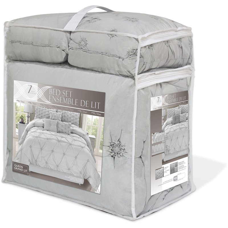 Safdie & Co. 7-piece Chateau Premium Microfiber Queen Comforter Set in Gray