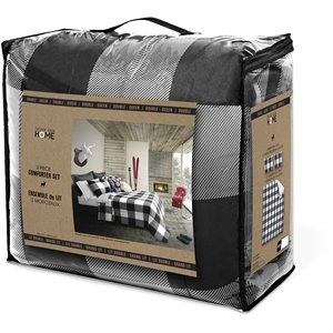 Safdie & Co. 2-piece Buffalo Plaid Microfiber Twin Comforter Set in White/Black