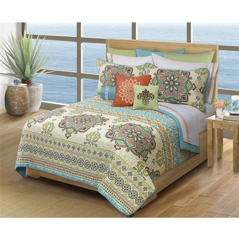 Safdie & Co. 3-piece Majorca Microfiber Double Queen Quilt Set in Multi-Color