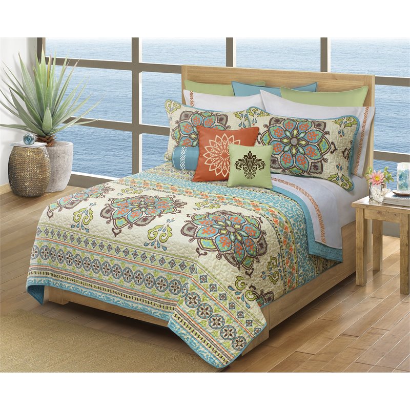 Safdie & Co. 3-piece Majorca Premium Microfiber King Quilt Set in Multi-Color