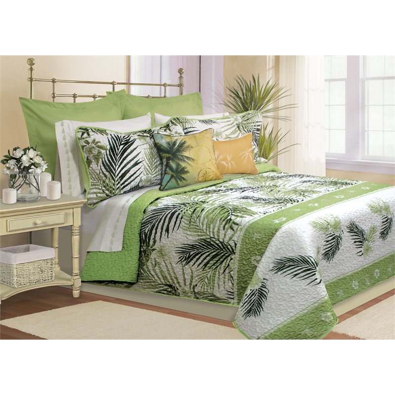 Safdie & Co. 4-Piece Premium Microfiber Twin Quilt Set in Green Tahiti
