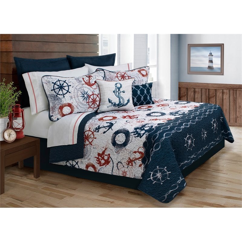 Safdie & Co. 4-Piece Premium Microfiber Twin Quilt Set in Navy Bay Harbour