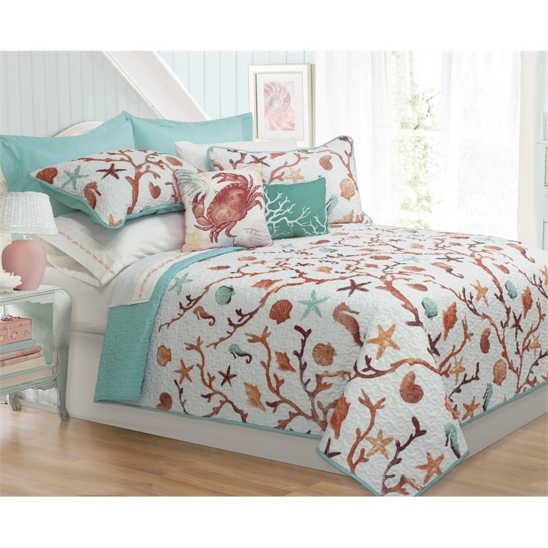 Safdie & Co. 5-piece Microfiber Double Queen Quilt Set in Aqua Blue Azure