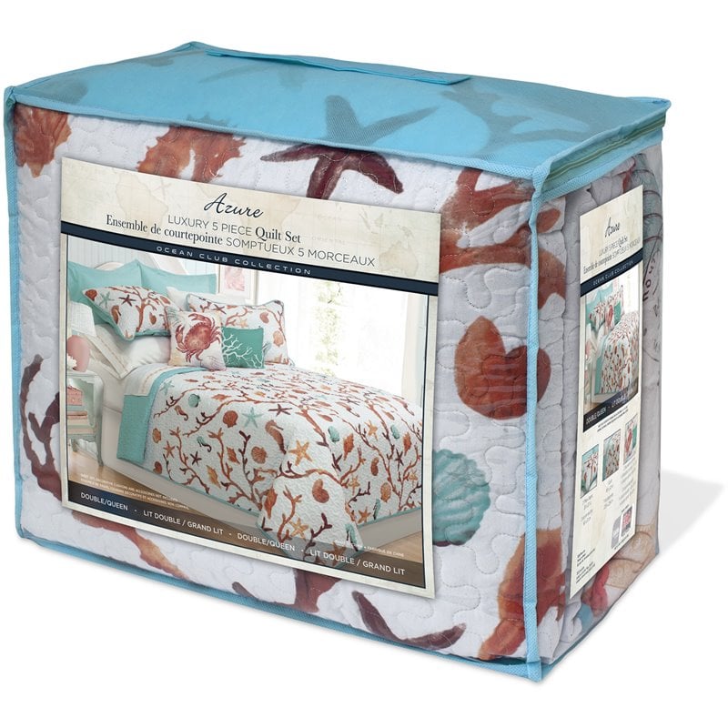 Safdie & Co. 5-piece Microfiber Double Queen Quilt Set in Aqua Blue Azure