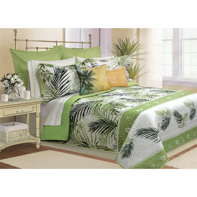Safdie & Co. 5-piece Premium Microfiber Double Queen Quilt Set in Green Tahiti