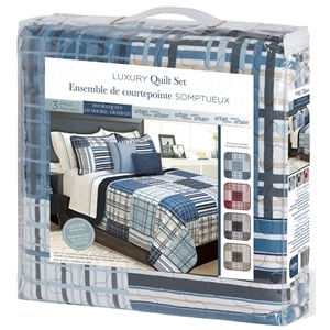 Safdie & Co. 3-piece Duncan Premium Microfiber King Quilt Set in Navy