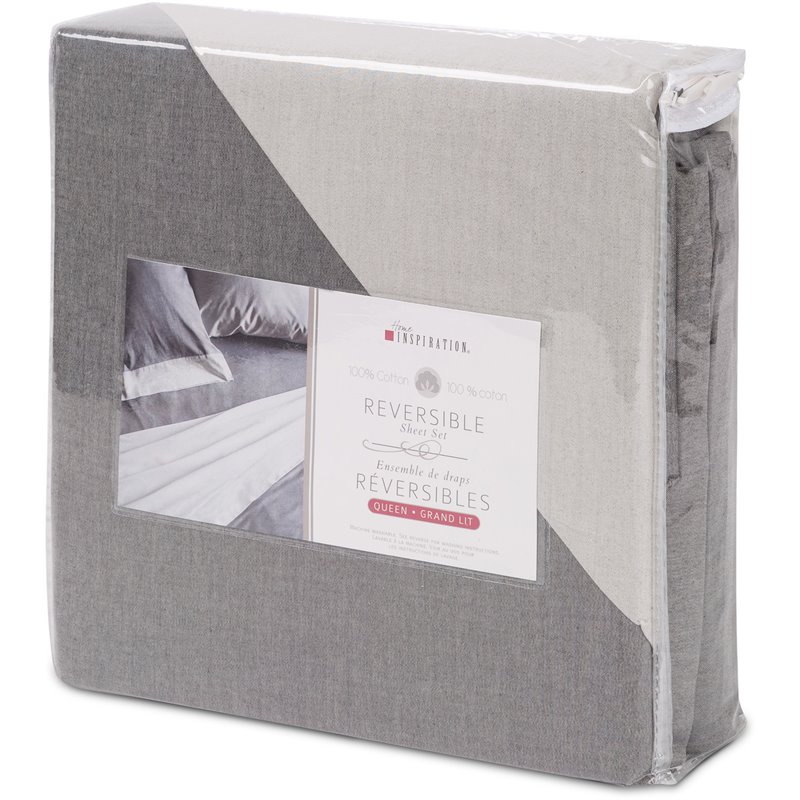 Safdie & Co. 4-piece Reversible Sateen Premium Cotton King Sheet Set in Gray