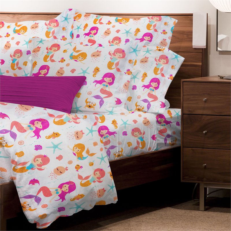 Safdie & Co. 4-Piece Juvenile Mermaids Premium Double Sheet Set in Multi-Color