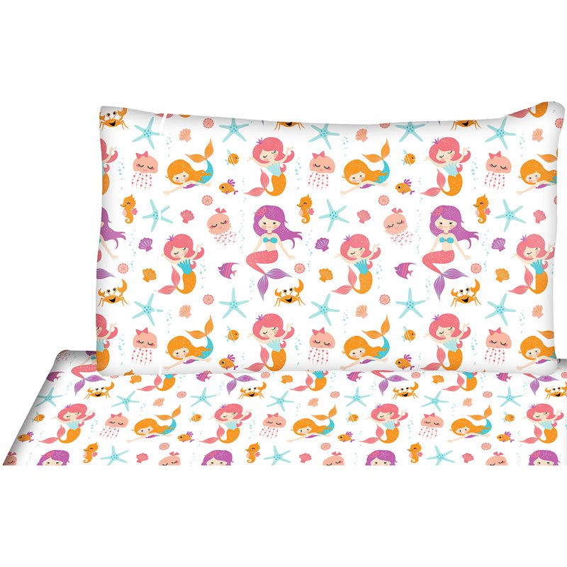 Safdie & Co. 4-Piece Juvenile Mermaids Premium Double Sheet Set in Multi-Color
