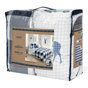 Safdie & Co. 3-piece Polyester Double Queen Check Comforter Set in Navy