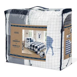 Safdie & Co. 3-piece Polyester King Check Comforter Set in Navy