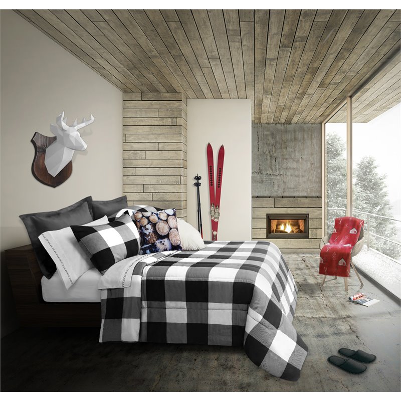 Safdie & Co. 2-piece Polyester Buffalo Plaid Twin Comforter Set in Gray