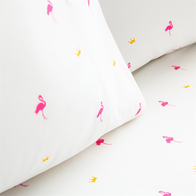 Safdie & Co. 3-piece Modern Polyester Flamingo Twin Sheet Set in White
