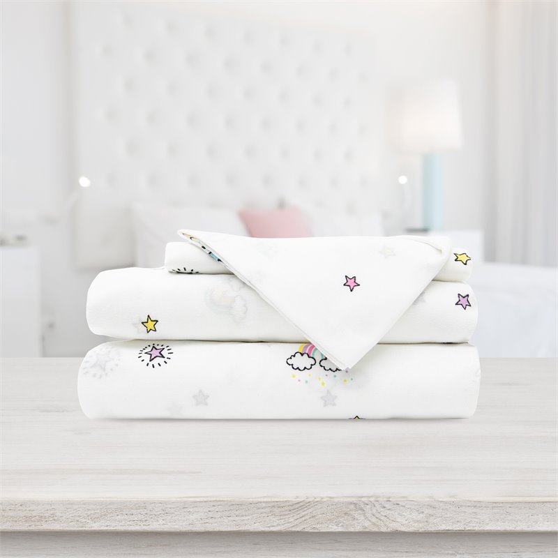 Safdie & Co. 3-piece Modern Polyester Rainbow Twin Sheet Set in White