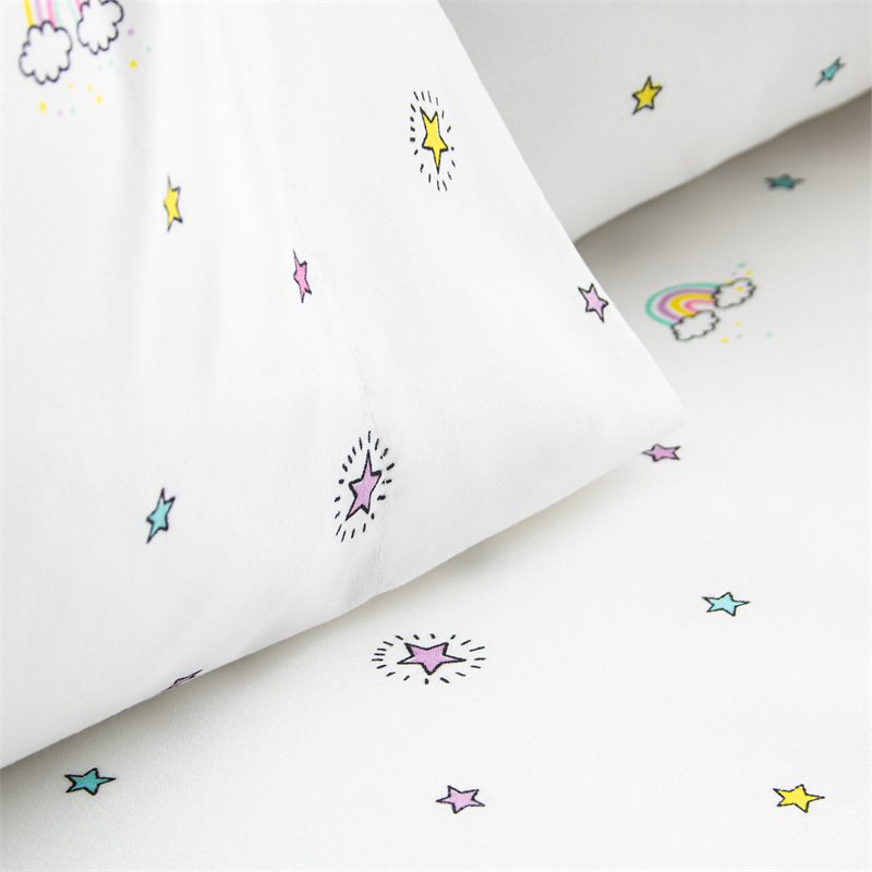Safdie & Co. 3-piece Modern Polyester Rainbow Twin Sheet Set in White