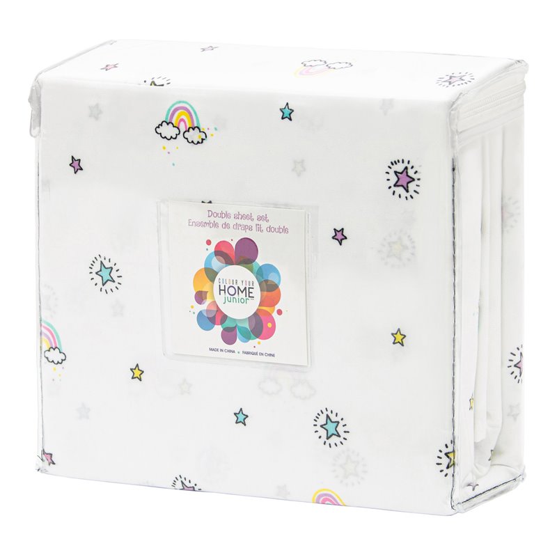 Safdie & Co. 3-piece Modern Polyester Rainbow Twin Sheet Set in White